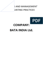 Costing and Management Accounting Practices: Company: Bata India LTD