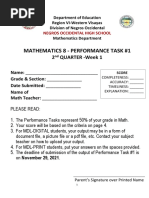 Mathematics 8 - Performance Task #1: 2 QUARTER - Week 1