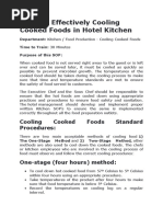 SOP For Effectively Cooling Cooked Foods in Hotel Kitchen