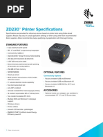 ZD230™ Printer Specifications: Standard Features