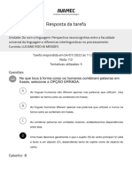 Resposta Da Tarefa: No Que Toca À Forma Como Os Humanos Combinam Palavras em Frases, Selecione A OPÇÃO ERRADA