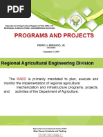 Programs and Projects: Department of Agriculture Regional Field Office 10 Regional Agricultural Engineering Division