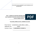 A Critical Look Into The Relationship Between Procurement Policies and Procedures of A Commercial Bank in Sierra Leone SLCB