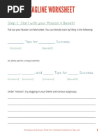 Tagline Worksheet: Step 1: Start With Your Mission + Benefit