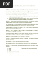 Análisis de Los Articulos Del Codigo Penal Venezolano