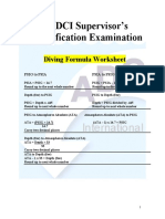 ADCI Supervisor's Certification Examination: Diving Formula Worksheet