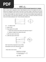 Unit - 2: Derivation of Shear Stress Produced in A Circular Shaftsubjected To Torsion