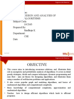 Subject Name: Design and Analysis of Algorithms Subject Code: 10CS43 Prepared By: Sindhuja K Department: CSE Date