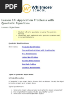 Lesson 13: Application Problems With Quadratic Equations