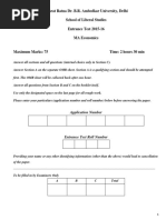 Bharat Ratna Dr. B.R. Ambedkar University, Delhi School of Liberal Studies Entrance Test 2015-16 MA Economics