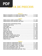 Lista de Precios de Productos Agricolas Que Vende Jorge