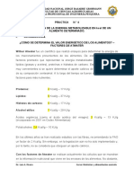 Determinacion de La Energia Metabolizable en Kcal de Un Alimento Determinado.