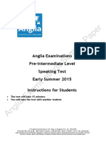 Anglia Examination Pre Intermediate Level Speaking Test