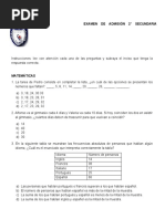 Examen de Admisión 2° Secundaria