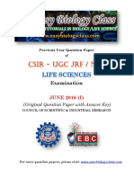 CSIR NET Life Sciences June 2016 Question Paper Answer Key