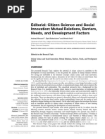 Editorial: Citizen Science and Social Innovation: Mutual Relations, Barriers, Needs, and Development Factors