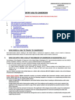 Entry Visa To Cameroon: Contents