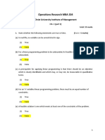 Operations Research MBA 334: Christ University Institute of Management