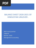 BALANCE SHEET 2020-2021 OF Hindustan Unilever .: Akhil Manoj Panikar Sybms B Roll No:-6163 Management Accounting