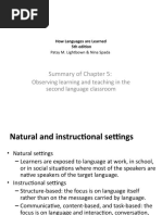 Summary of Chapter 5:: Observing Learning and Teaching in The Second Language Classroom