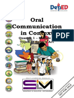 Oral Communication in Context: Quarter 1 - Module 7: Types of Speech Act