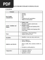 Preparation For Secondary School Exam: I. Grammar Grammar