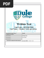 Written Test: Unit Code: - SITXMGT001 Unit Name: - Monitor Work Operations