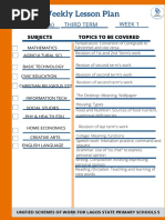 Weekly Lesson Plan: Pry 5 (10years) Third Term Week 1