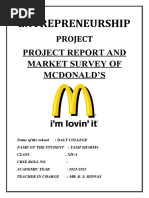 Project Project Report and Market Survey of Mcdonald'S: Entrepreneurship