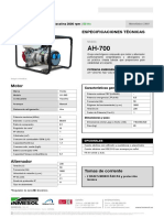 Especificaciones Técnicas: AH-700-M - HONDA GX-390 Gasolina 3000 RPM