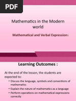 Mathematics in The Modern World: Mathematical and Verbal Expression