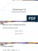 Pertemuan 13: Integral Tak Tentu Dan Penerapannya