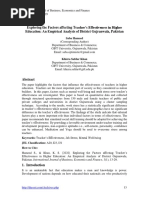 Exploring The Factors Affecting Teacher's Effectiveness in Higher Education: An Empirical Analysis of District Gujranwala, Pakistan