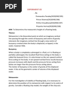 Experiment-03: AIM: To Determine The Metacentric Height of A Floating Body. Theory