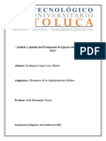 Análisis y Opinión Del Presupuesto de Egresos de La Federación 2022