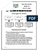 2.1: Nature of Belief in Allah Three Types of Tauhid:: Igcse-Ii