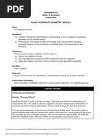 Mathematics Grade 10 Geometry Lesson Plan Plane Coordinate Geometry Lesson 5 Topic