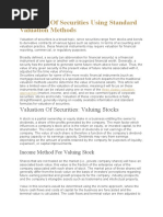 Valuation of Securities Using Standard Valuation Methods