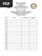 Attendance Sheet Parents' General Assembly Meeting On Limited Face-To-Face Class 1 Batch - February 22, 2022 8:00 Am - 9:00 Am