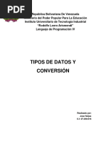 Conversión y Tipos de Datos en Java