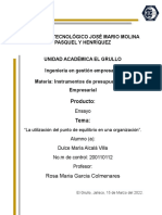 Ensayo "La Utilización Del Punto de Equilibrio en Una Organización".