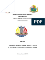 Reforma de Ordenanza Sobre El Servicio - y - Tarifas - de - Aseo - Urbano - y - Domiciliario - de - Maturin