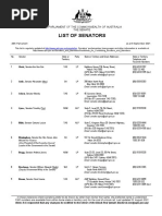 List of Senators: The Parliament of The Commonwealth of Australia The Senate