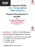 26 Important MCQS: Unit - V (Drug Stability)