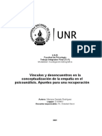 Vínculos y Desencuentros en La Conceptualización de La Empatía en El Psicoanálisis. Apuntes para Una Recuperación. - Mariana Daniele Rodríguez