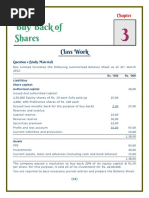 Buy Back of Shares: Class Work