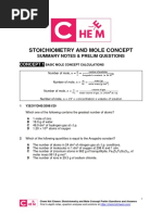 Stoichiometry and Mole Concept Prelim Questions and Answers