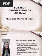 Subject Orientation On GE Mand: "Life and Works of Rizal"