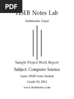 Computer Science Project Work Grade 11 HSEB NOTES