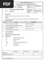 Sop 003 For Analysis of Rinse Sample